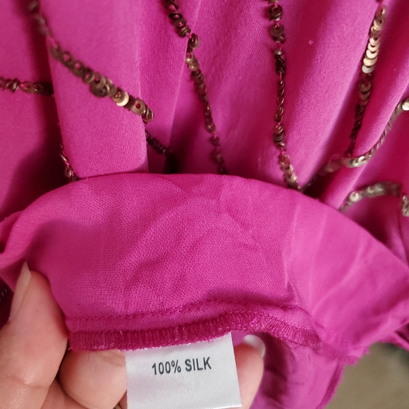 Anthropologie Parker Magenta Purple Silk Blouse Bronze Sequins Women's Size S - Picture 9 of 10